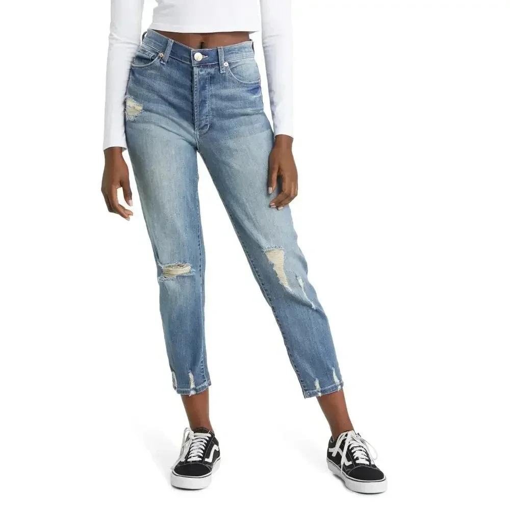 STS Blue Christy Crop Tapered Jeans Distressed High Rise Medium Wash Size 29